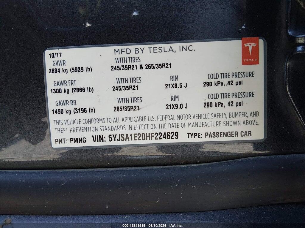 5YJSA1E20HF224629 2017 TESLA MODEL S photo no. 9