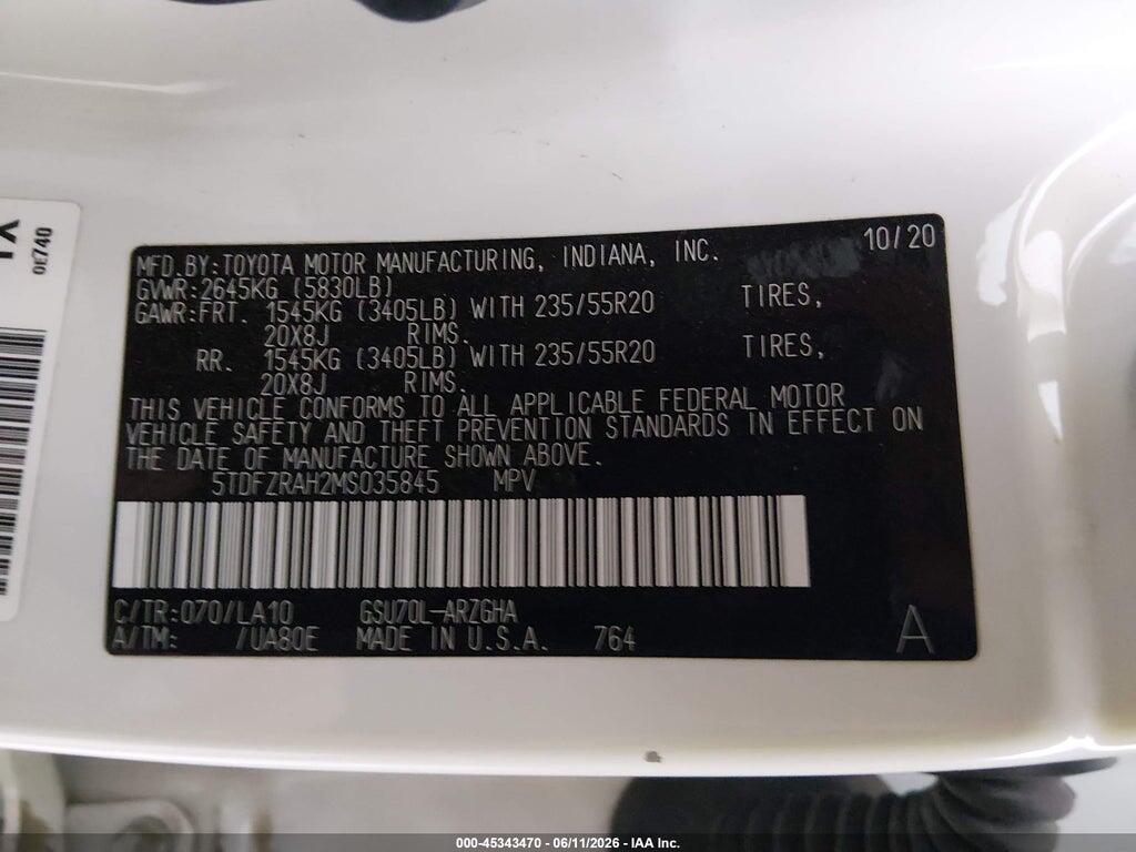 5TDFZRAH2MS035845 2021 TOYOTA HIGHLANDER photo no. 9