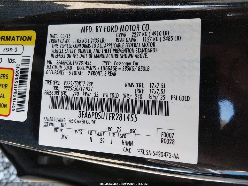3FA6P0SU1FR281455 2015 FORD FUSION ENERGI photo no. 9