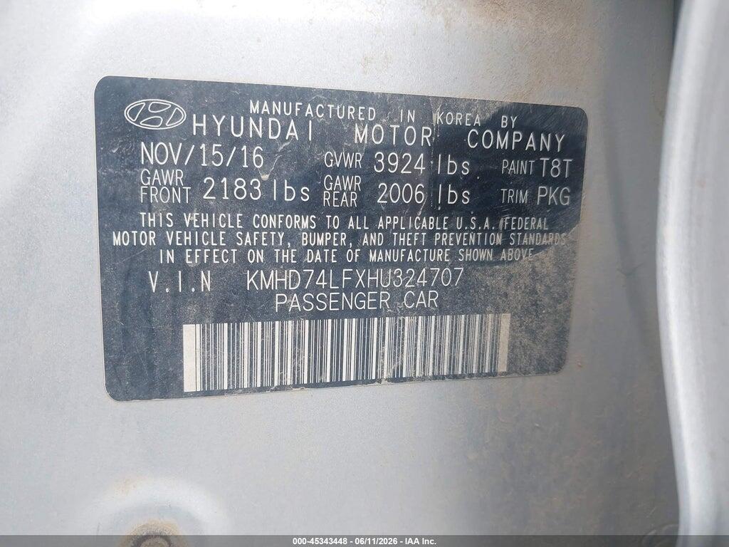 KMHD74LFXHU324707 2017 HYUNDAI ELANTRA photo no. 9
