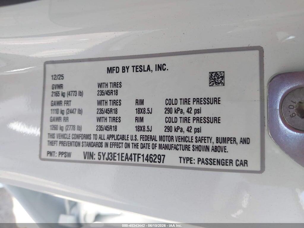 5YJ3E1EA4TF146297 2026 TESLA MODEL 3 photo no. 9