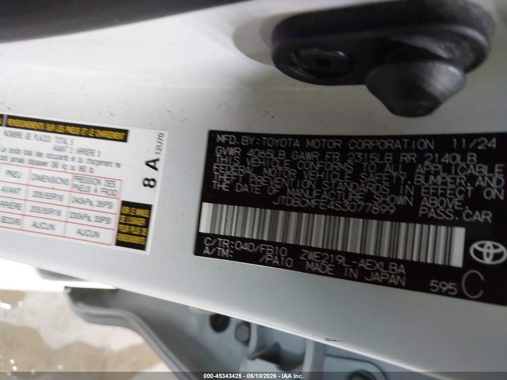 JTDBCMFE4S3077899 2025 TOYOTA COROLLA photo no. 9