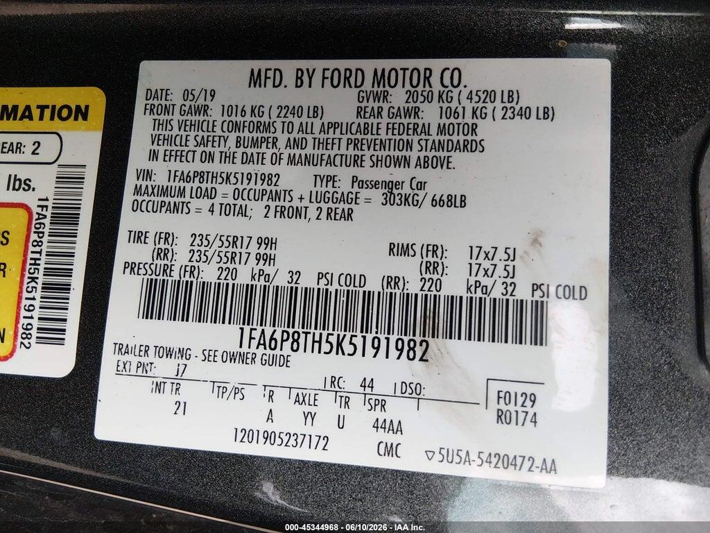1FA6P8TH5K5191982 2019 FORD MUSTANG photo no. 9