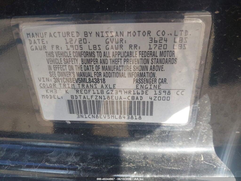 3N1CN8EV5ML843818 2021 NISSAN VERSA photo no. 8