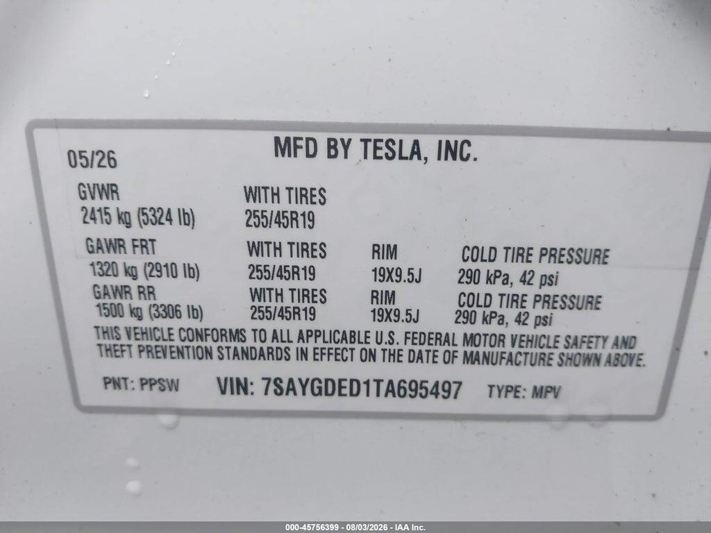 7SAYGDED1TA695497 2026 TESLA MODEL Y photo no. 9