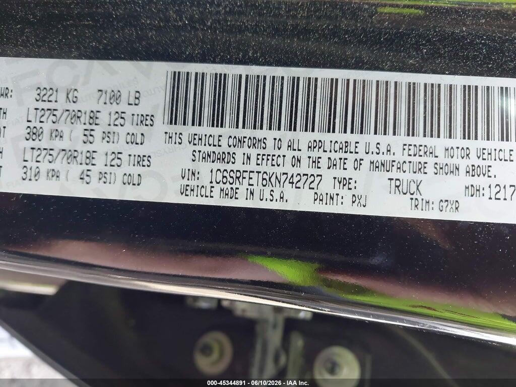 1C6SRFET6KN742727 2019 RAM 1500 photo no. 9