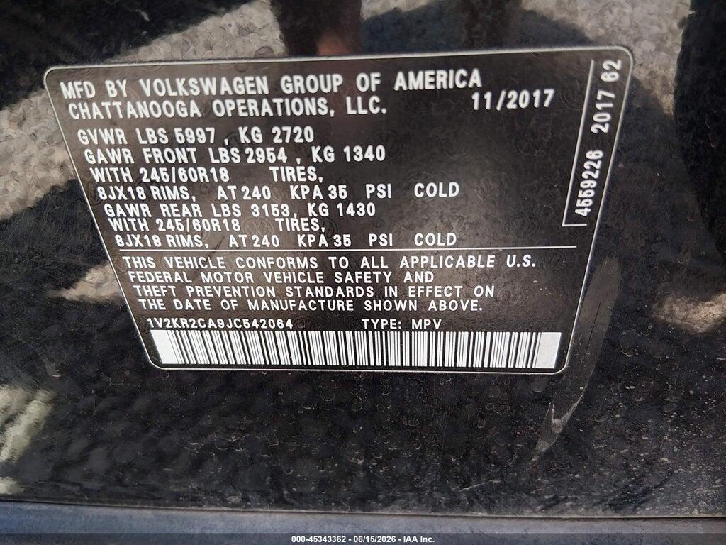 1V2KR2CA9JC542064 2018 VOLKSWAGEN ATLAS photo no. 9