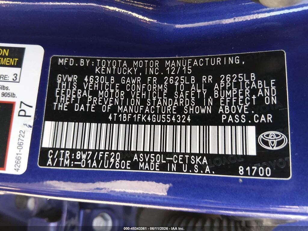 4T1BF1FK4GU554324 2016 TOYOTA CAMRY photo no. 9
