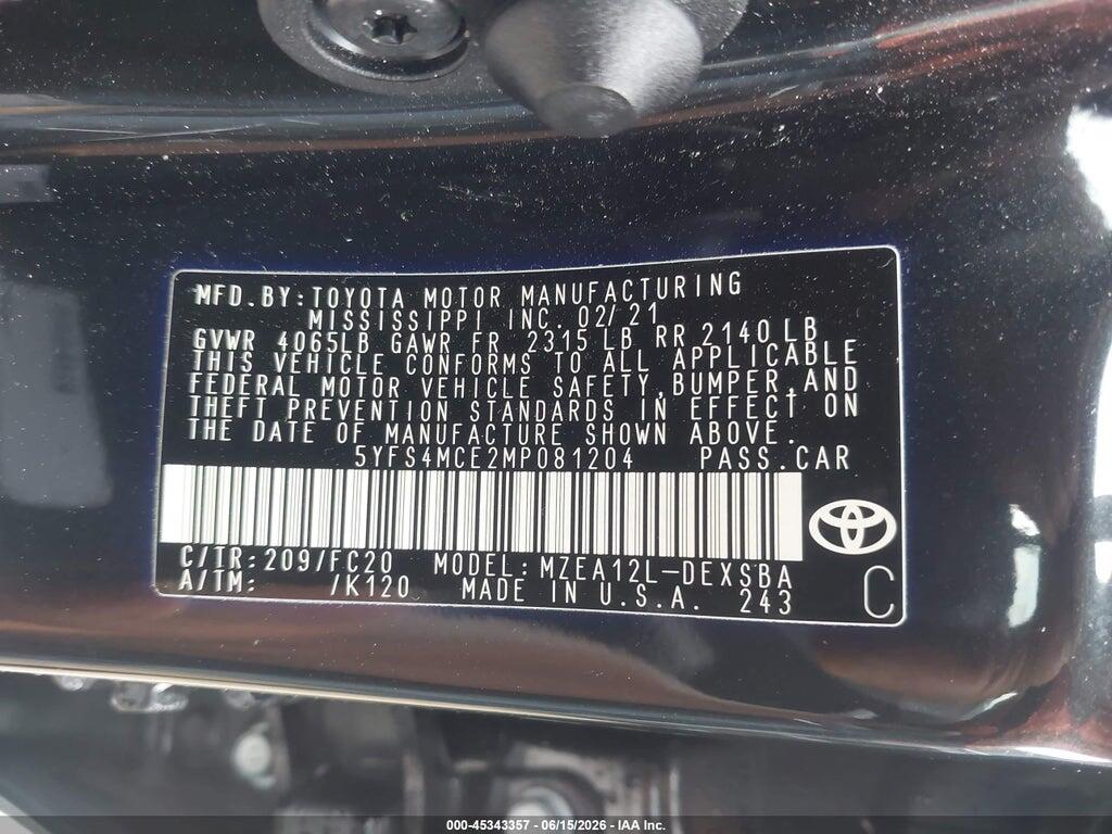 5YFS4MCE2MP081204 2021 TOYOTA COROLLA photo no. 9