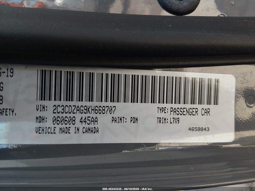 2C3CDZAG9KH668707 2019 DODGE CHALLENGER photo no. 9