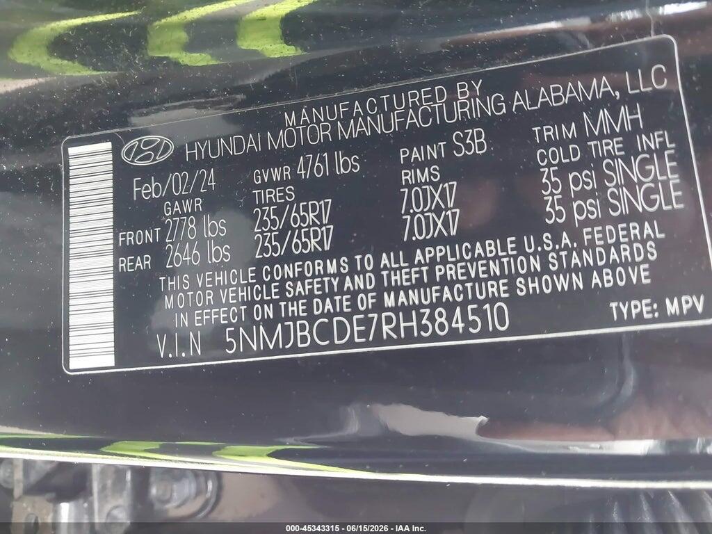 5NMJBCDE7RH384510 2024 HYUNDAI TUCSON photo no. 9