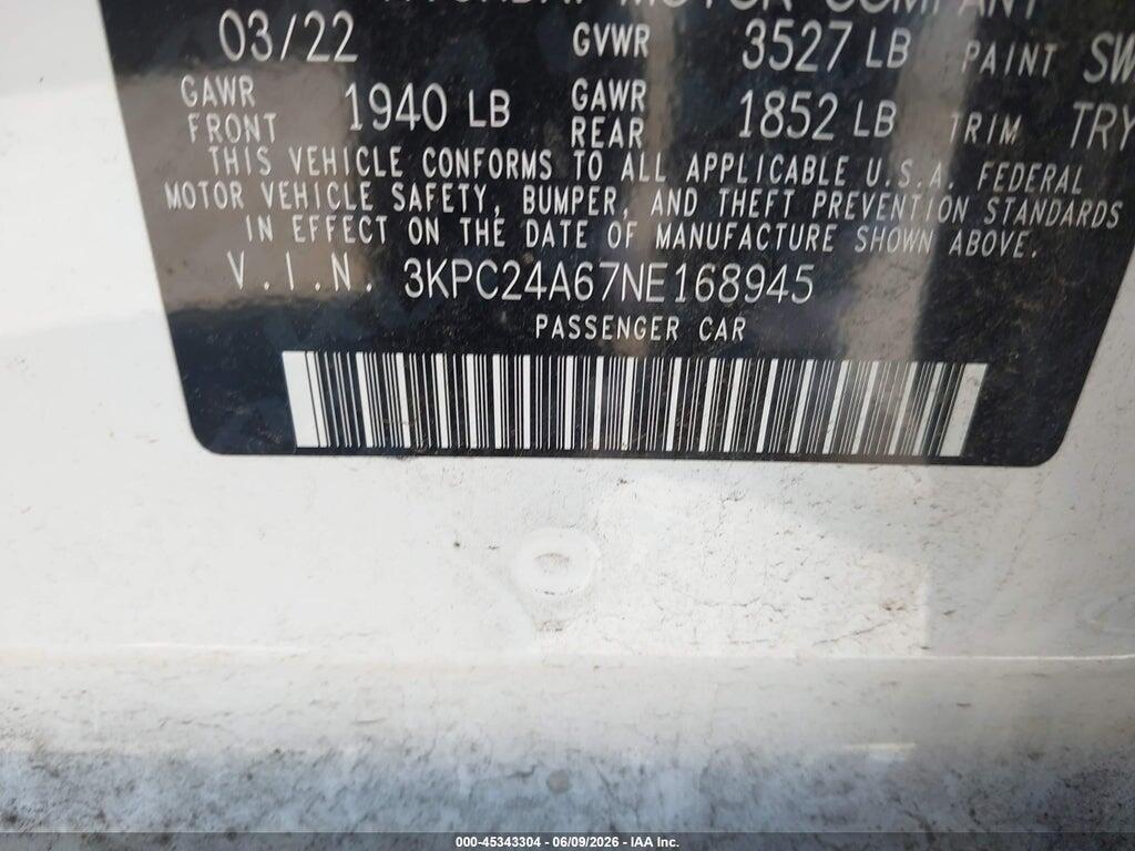 3KPC24A67NE168945 2022 HYUNDAI ACCENT photo no. 9
