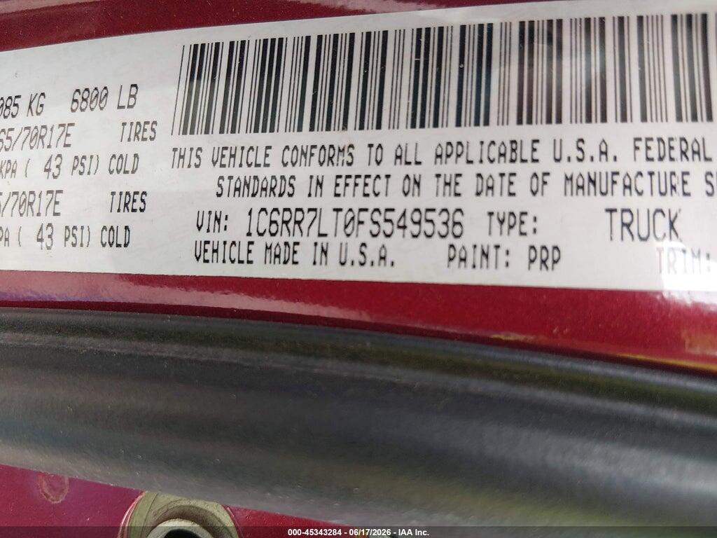 1C6RR7LT0FS549536 2015 RAM 1500 photo no. 9