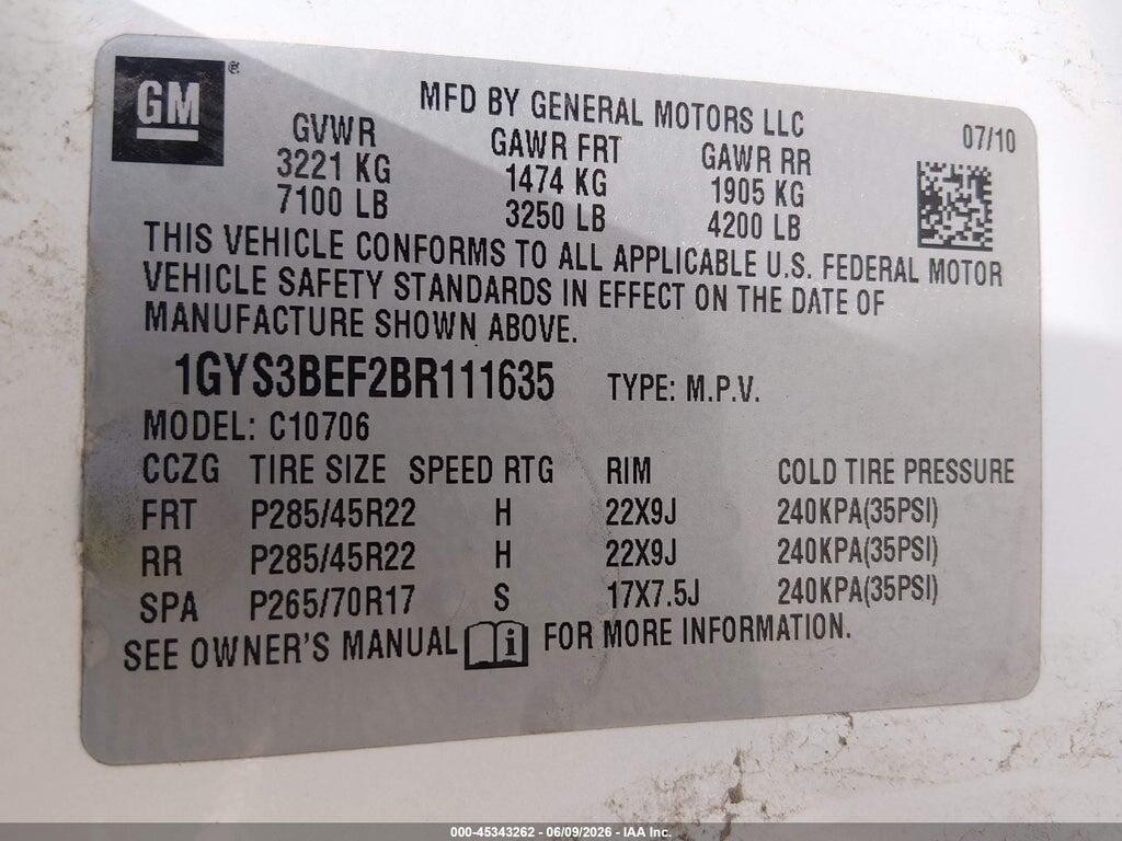1GYS3BEF2BR111635 2011 CADILLAC ESCALADE photo no. 9
