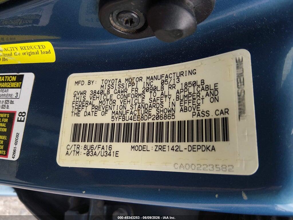 5YFBU4EE8DP206865 2013 TOYOTA COROLLA photo no. 9
