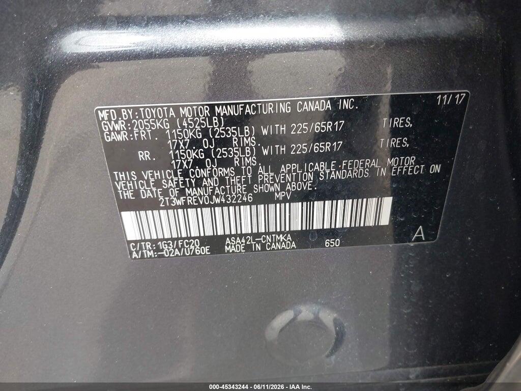2T3WFREV0JW432246 2018 TOYOTA RAV4 photo no. 9