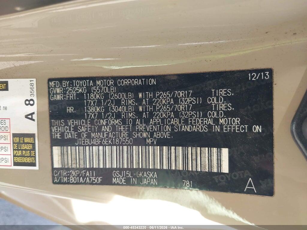 JTEBU4BF6EK187550 2014 TOYOTA FJ CRUISER photo no. 9