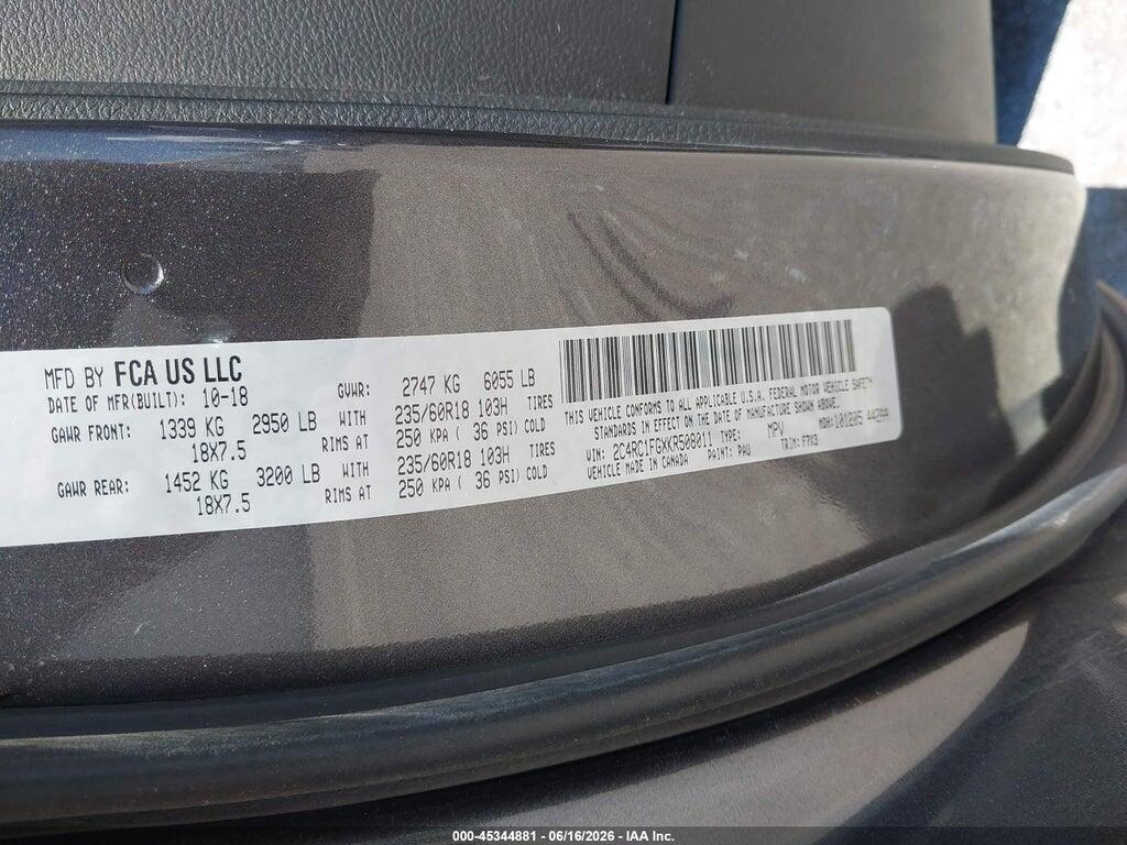 2C4RC1FGXKR508011 2019 CHRYSLER PACIFICA photo no. 9