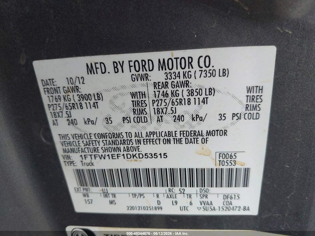 1FTFW1EF1DKD53515 2013 FORD F-150 photo no. 9