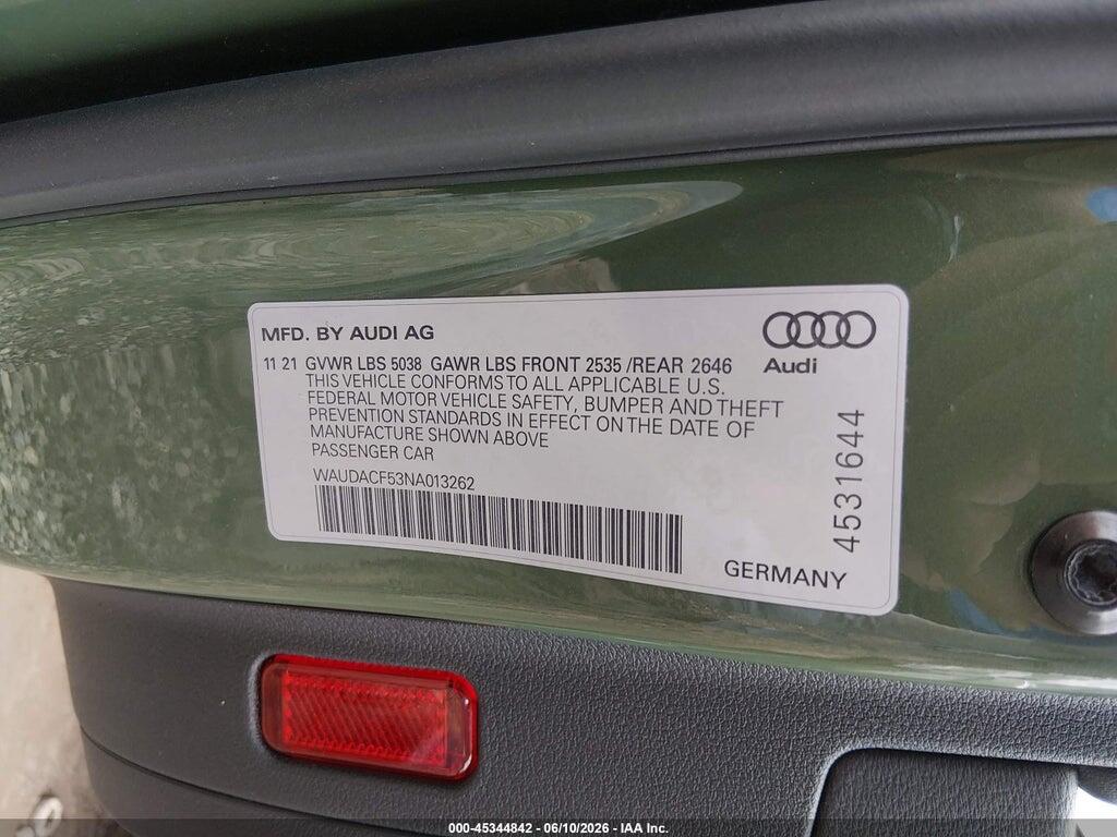 WAUDACF53NA013262 2022 AUDI A5 SPORTBACK photo no. 9