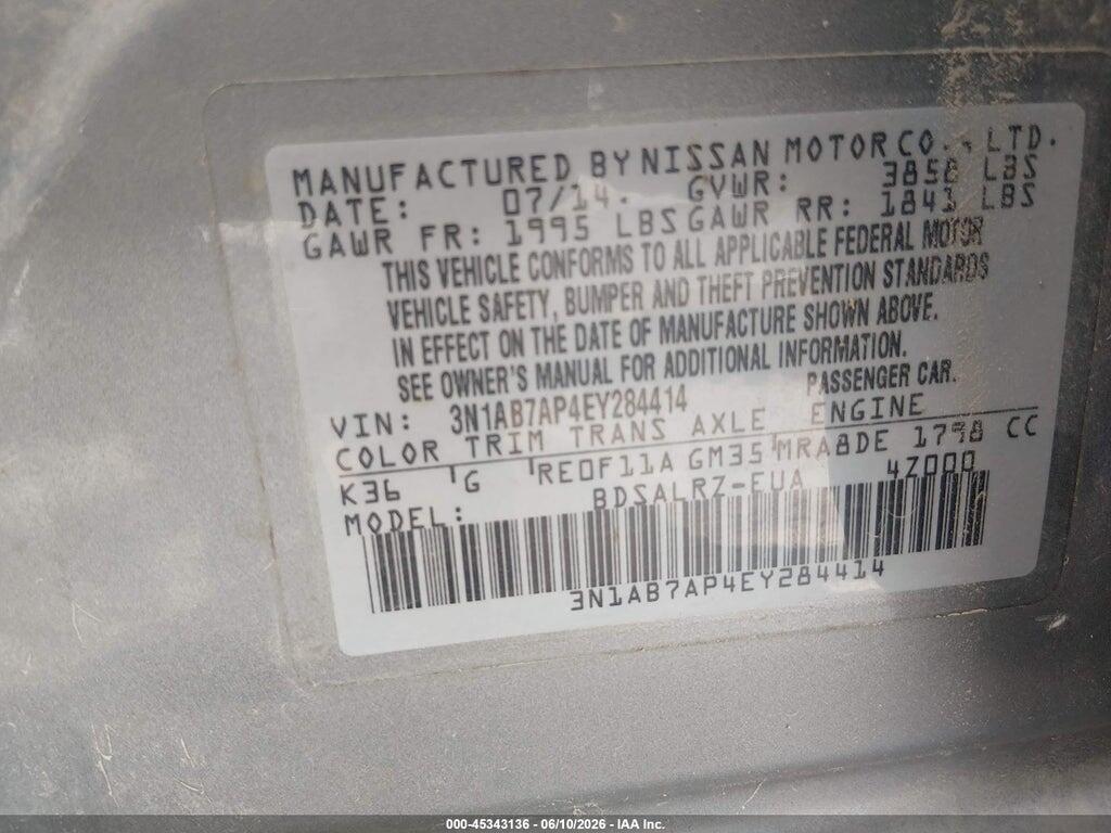 3N1AB7AP4EY284414 2014 NISSAN SENTRA photo no. 9