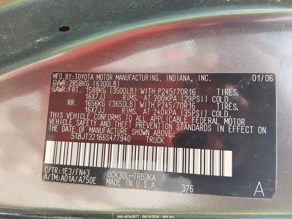 5TBJT32166S477940 2006 TOYOTA TUNDRA photo no. 9