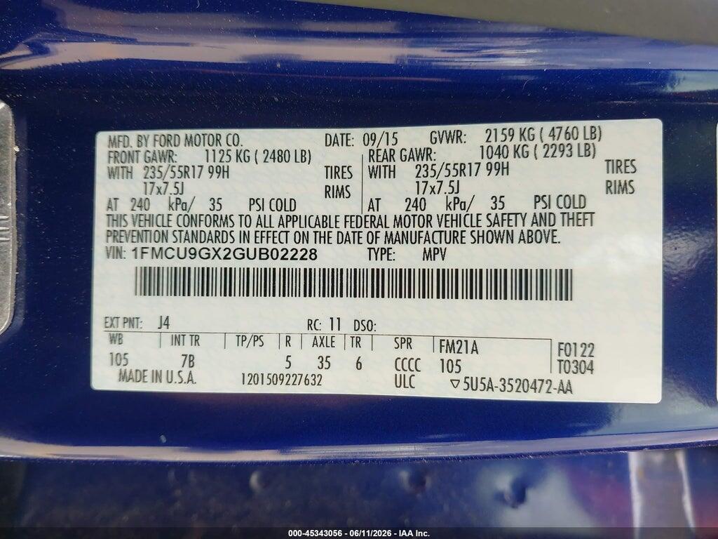 1FMCU9GX2GUB02228 2016 FORD ESCAPE photo no. 9