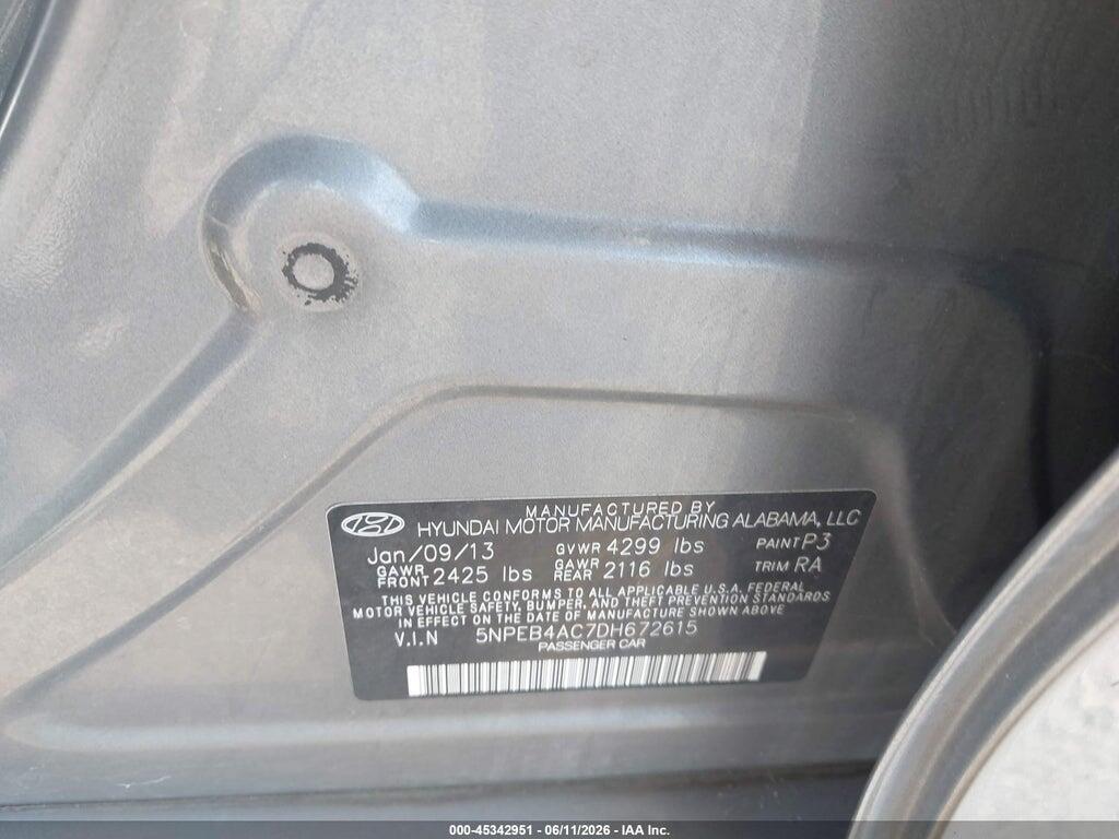 5NPEB4AC7DH672615 2013 HYUNDAI SONATA photo no. 9