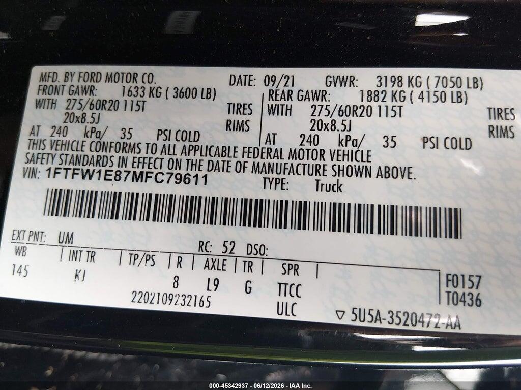 1FTFW1E87MFC79611 2021 FORD F-150 photo no. 9