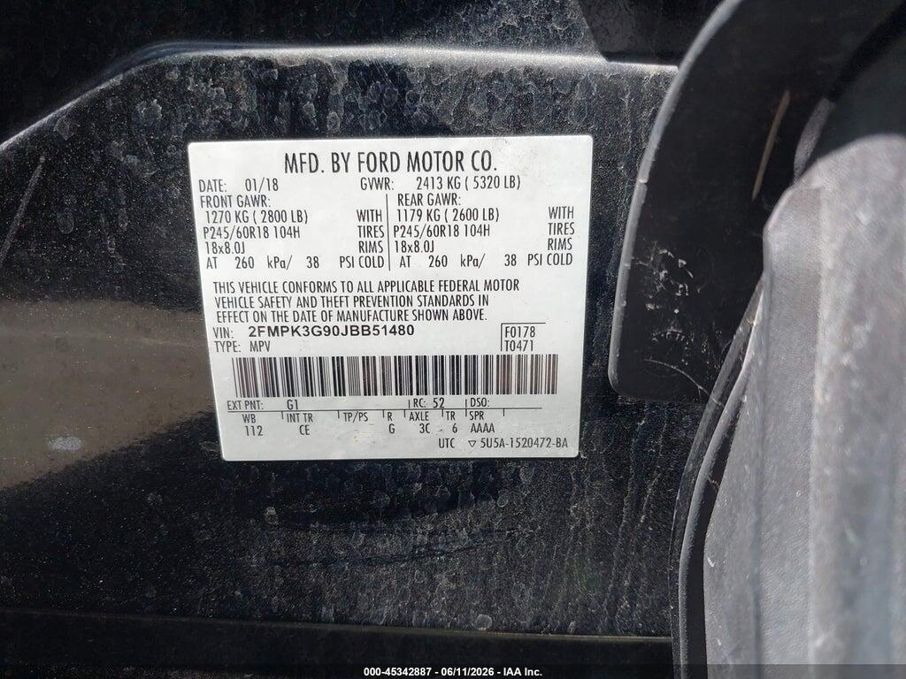 2FMPK3G90JBB51480 2018 FORD EDGE photo no. 9