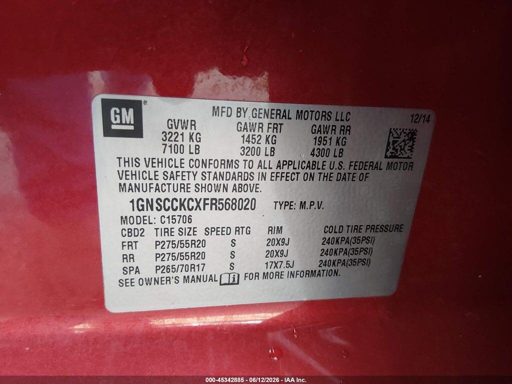 1GNSCCKCXFR568020 2015 CHEVROLET TAHOE photo no. 9