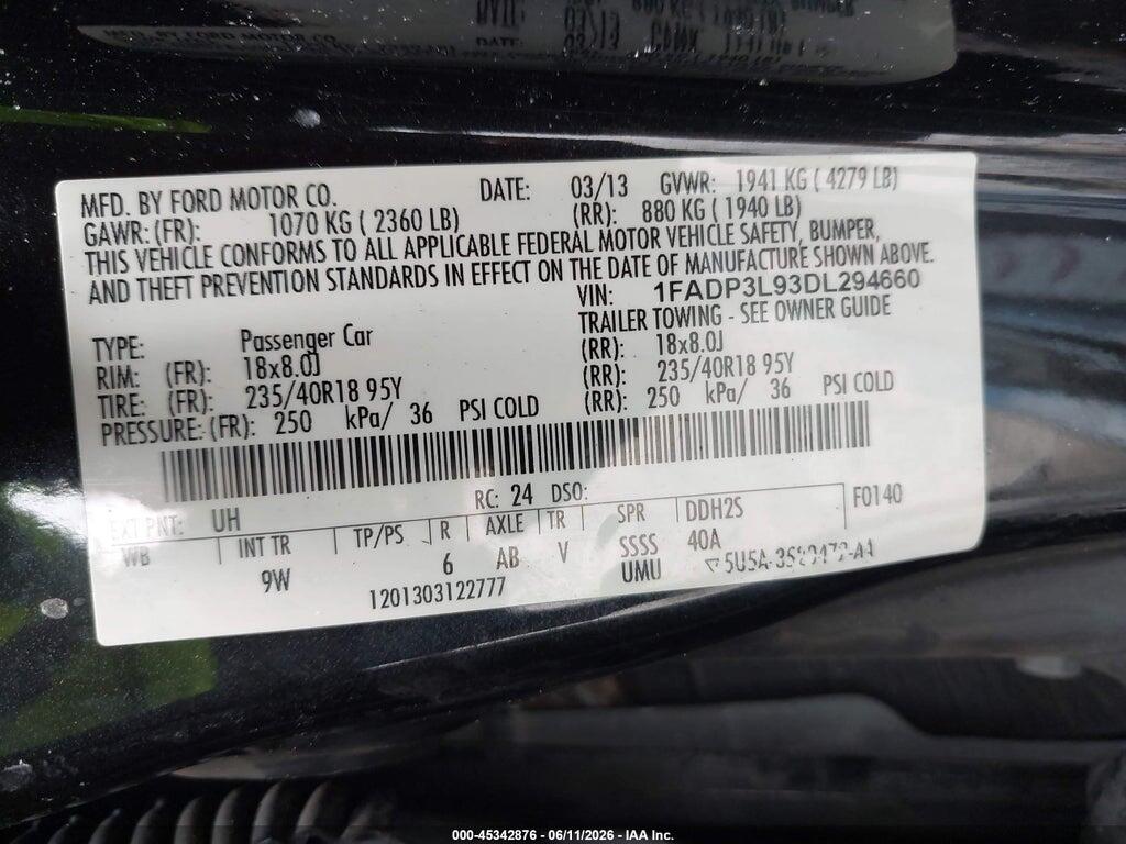 1FADP3L93DL294660 2013 FORD FOCUS ST photo no. 9