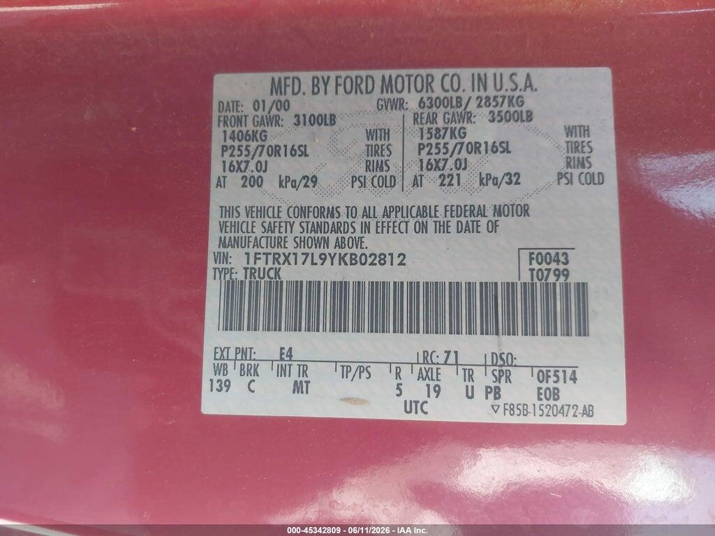 1FTRX17L9YKB02812 2000 FORD F-150 photo no. 9