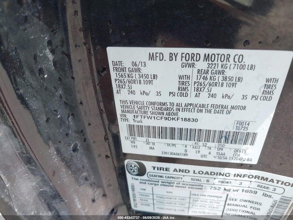 1FTFW1CF9DKF18830 2013 FORD F-150 photo no. 9
