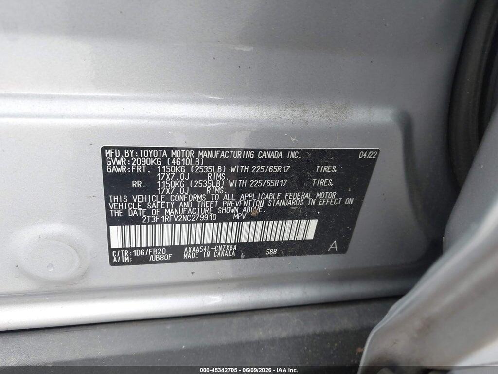 2T3F1RFV2NC279910 2022 TOYOTA RAV4 photo no. 9