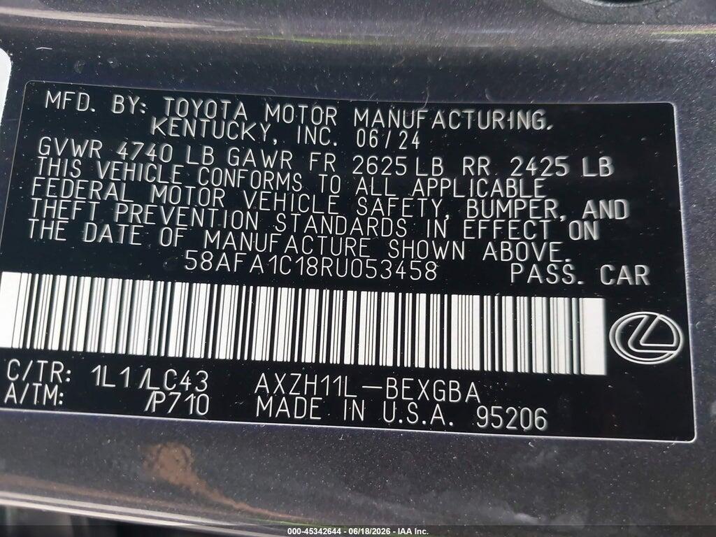 58AFA1C18RU053458 2024 LEXUS ES 300H photo no. 9