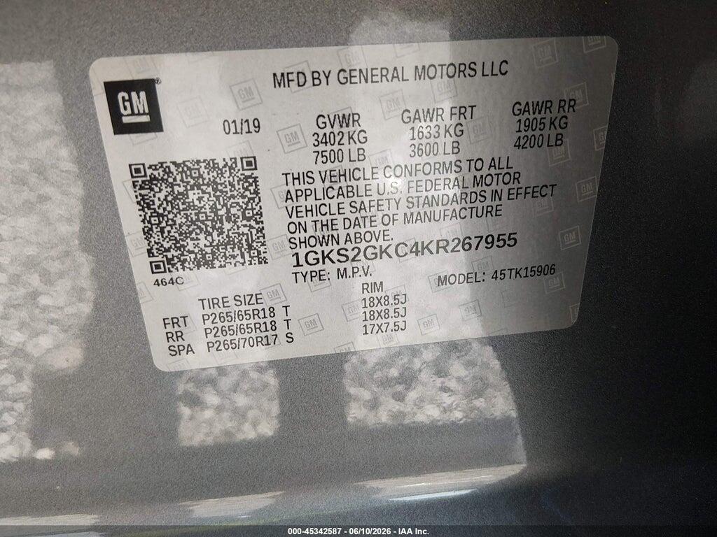 1GKS2GKC4KR267955 2019 GMC YUKON XL photo no. 9