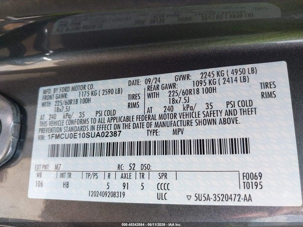 1FMCU0E10SUA02387 2025 FORD ESCAPE photo no. 9