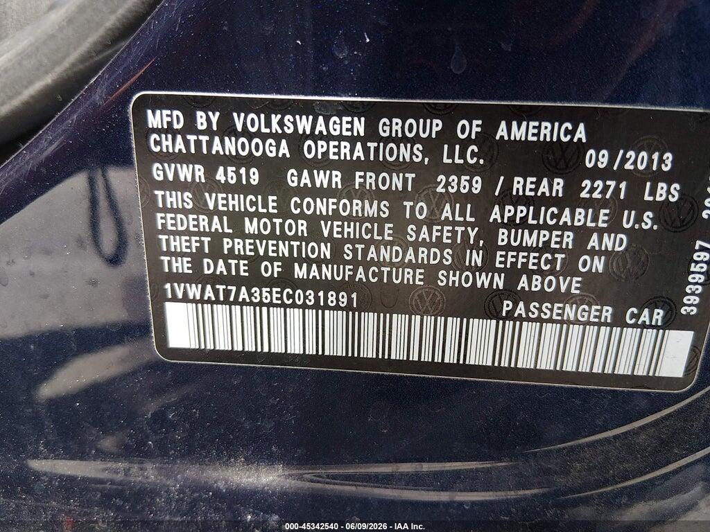 1VWAT7A35EC031891 2014 VOLKSWAGEN PASSAT photo no. 9