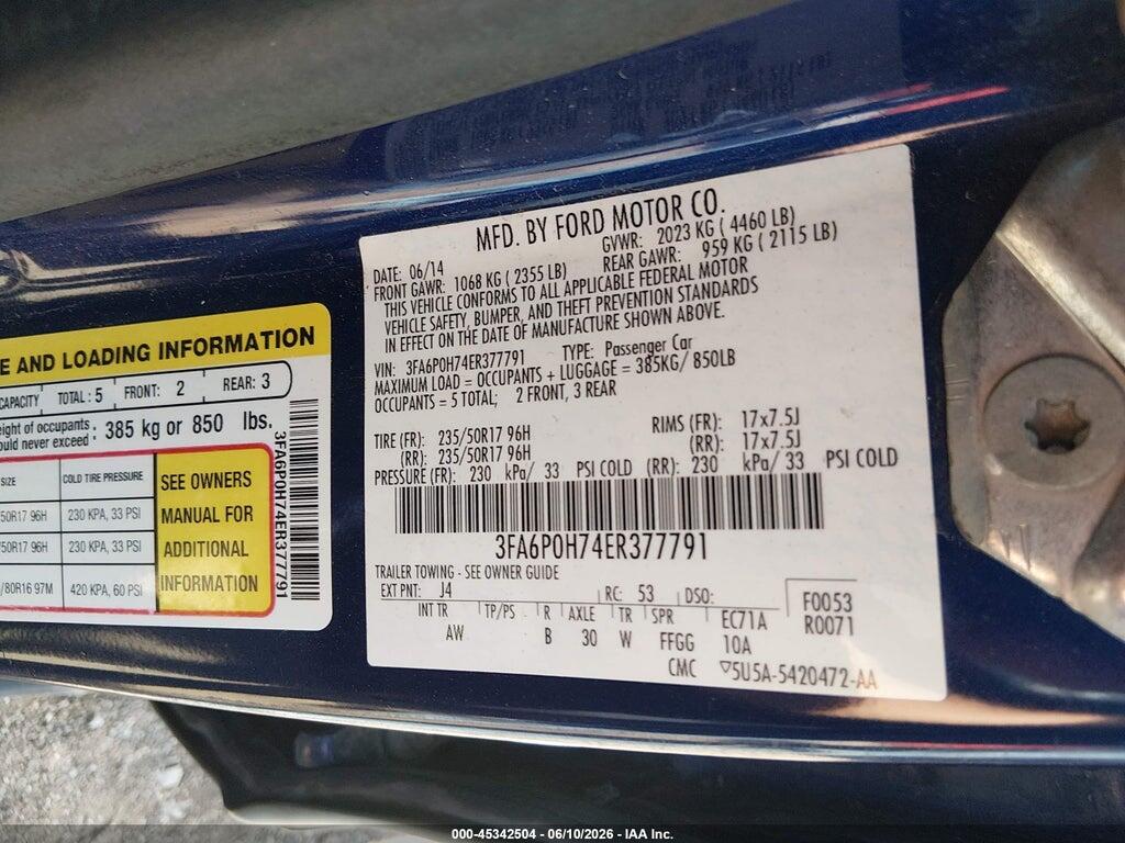 3FA6P0H74ER377791 2014 FORD FUSION photo no. 9