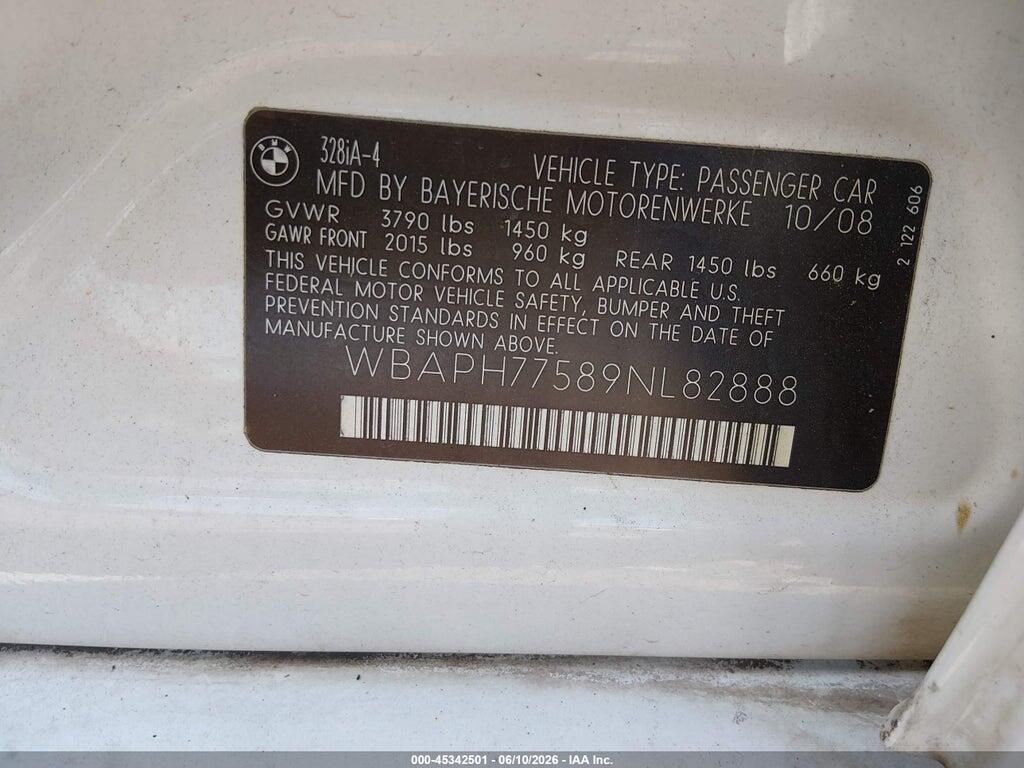 WBAPH77589NL82888 2009 BMW 328I photo no. 9