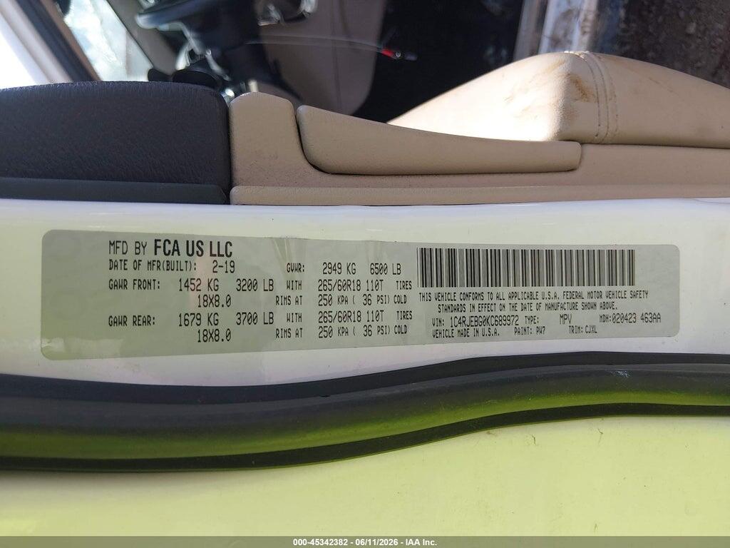 1C4RJEBG0KC689972 2019 JEEP GRAND CHEROKEE photo no. 9