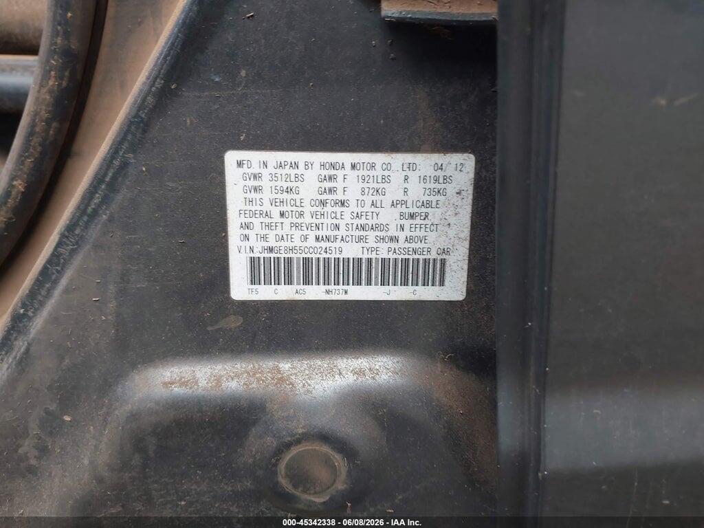 JHMGE8H55CC024519 2012 HONDA FIT photo no. 9