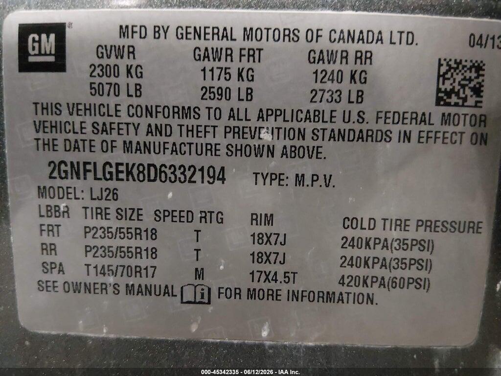 2GNFLGEK8D6332194 2013 CHEVROLET EQUINOX photo no. 9