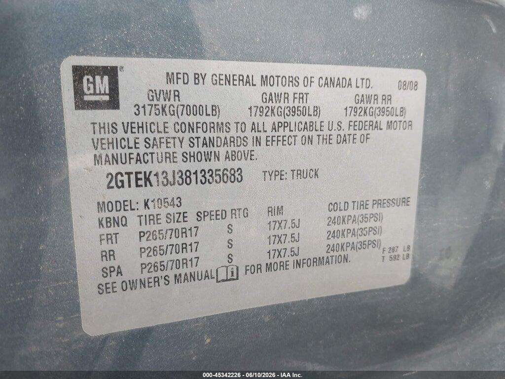2GTEK13J381335683 2008 GMC SIERRA 1500 photo no. 9