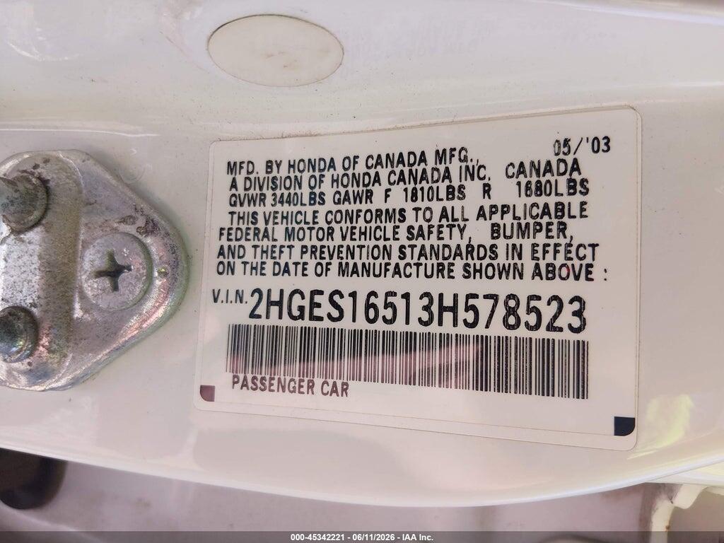 2HGES16513H578523 2003 HONDA CIVIC photo no. 9