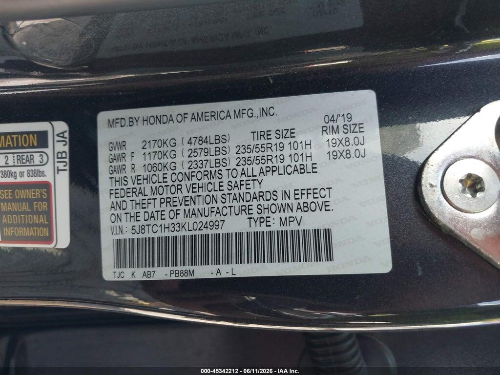 5J8TC1H33KL024997 2019 ACURA RDX photo no. 9