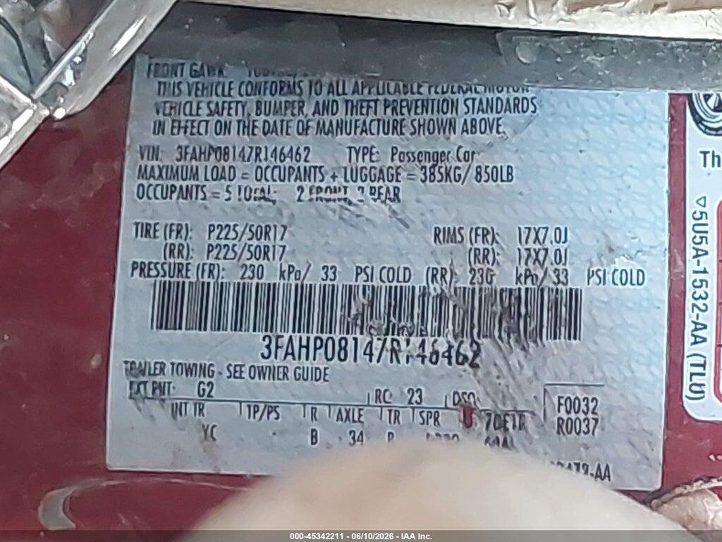3FAHP08147R146462 2007 FORD FUSION photo no. 9