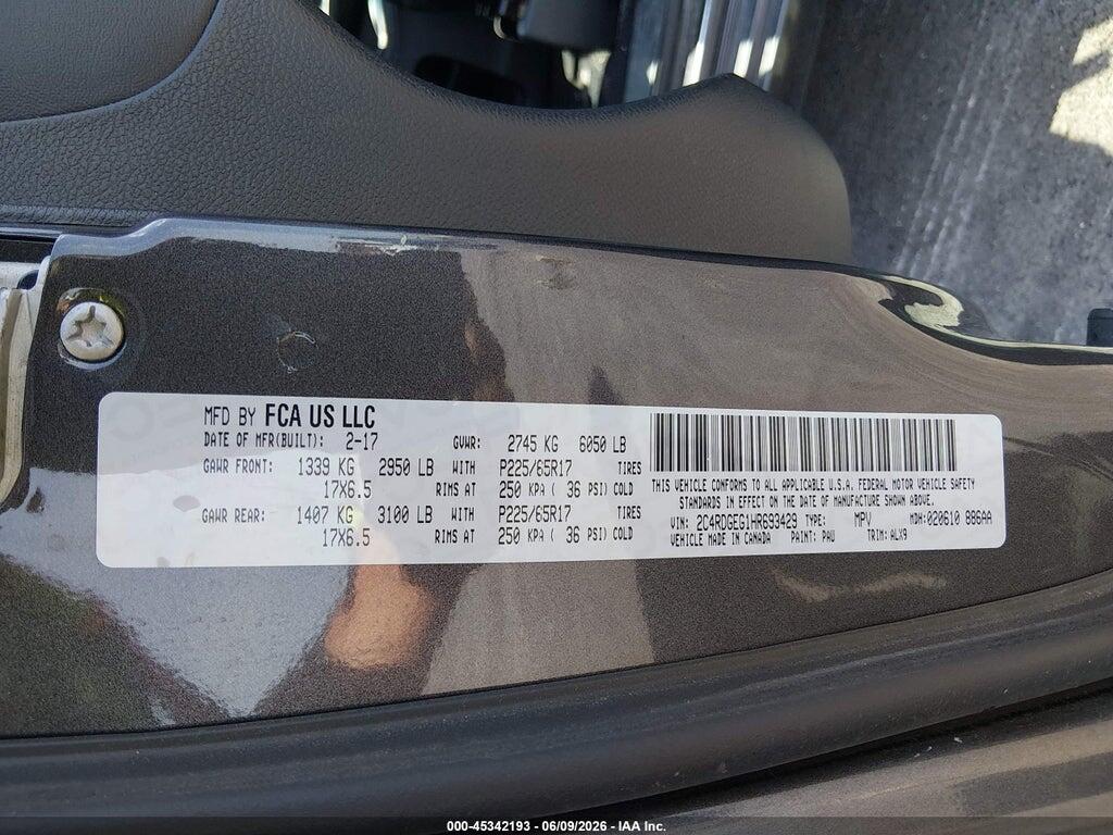 2C4RDGEG1HR693429 2017 DODGE GRAND CARAVAN photo no. 9
