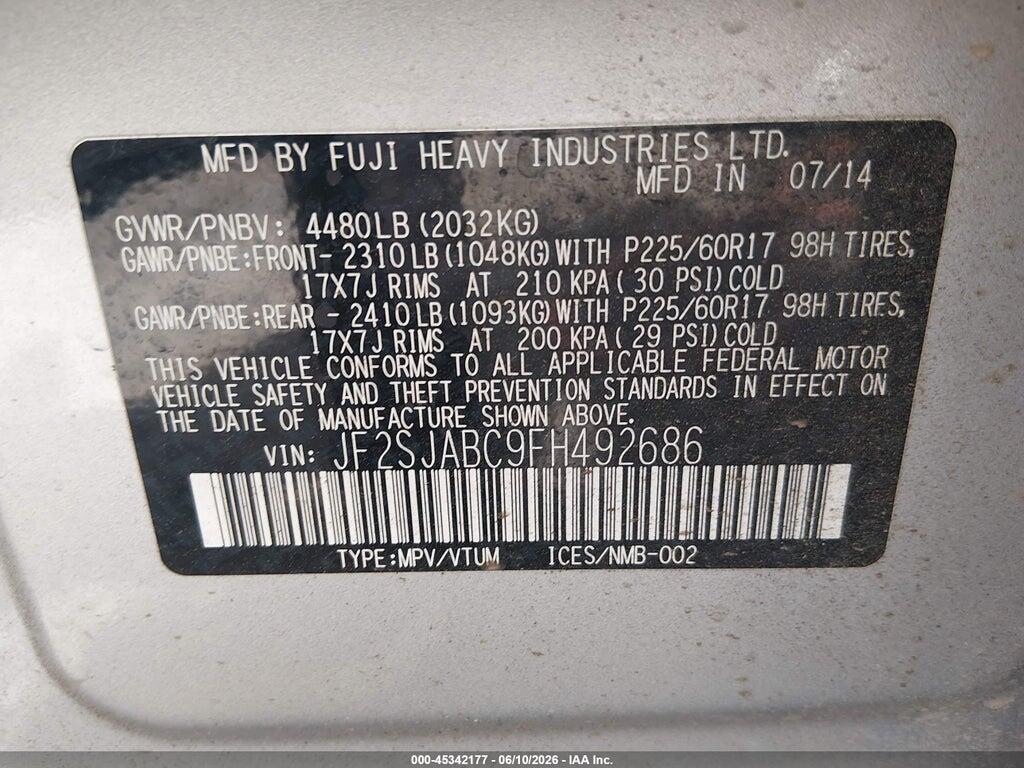 JF2SJABC9FH492686 2015 SUBARU FORESTER photo no. 9